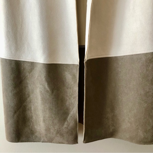 Zara Two-Tone Long Blazer Coat in Cream and Taupe faux suede - Picture 6 of 12